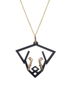 HÔBE | Perro Hanger | Perro Hanger | 14 Karaat Goud Verguld Messing| Zwart Celluloseacetaat | Lengte: 4.5cm | Breedte: 4 cm | 100% Nikkelvrij | Handgemaakt | Zonder Ketting