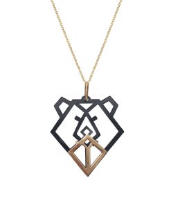 HÔBE | Oso Hanger | 14 Karaat Goud Verguld Messing| Zwart Celluloseacetaat | Lengte: 4cm | Breedte: 3.5 cm | 100% Nikkelvrij | Handgemaakt | Zonder Ketting