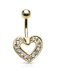 Navelpiercing hart gold plated 14kt. met steentjes - LMPiercings