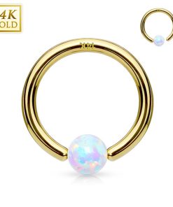 14 kt. piercing hoop ring goud met opal steentje 0.8x8mm - LMPiercings