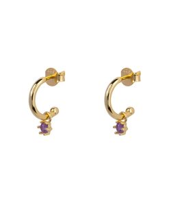 Oorbellen - Zilvergehalte 925 - Geboortesteen Februari - Amethist - Verguld 18K