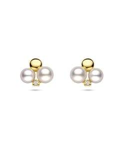 Lev Sieraden oorknoppen parels en diamant 0.02ct (2x 0.01ct) h si 9 mm 14 karaat Geelgouden oorknoppen