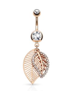 Navelpiercing dubbel blad gold plated rose kleur - LMPiercings