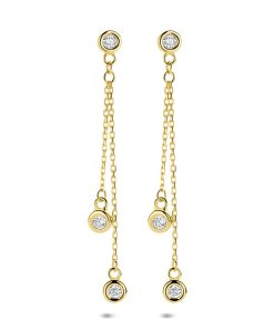 Lev Sieraden oorhangers zirkonia 35 mm 14 karaat Geelgouden oorhangers uitgevoerd met zirkonia.