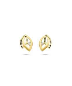 Lev Sieraden oorknoppen poli/mat diamant 0.02ct (2x 0.01ct) h si 9,5 mm 14 karaat Geelgouden oorknoppen uitgevoerd met diamant.