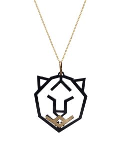 HÔBE | Leona Hanger | 14 Karaat Goud Verguld Messing| Zwart Celluloseacetaat | Lengte: 4.5cm | Breedte: 4 cm | 100% Nikkelvrij | Handgemaakt | Zonder Ketting