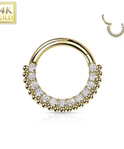 Piercing 14kt ring Hoop Rings with Lined CZ and Balls 1.2x8 - LMPiercings