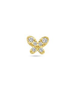 Lev sieraden14 karaat Geelgouden Labret 1.0 x 8 mm met vlinder zirkonia 4,5 mm - Gold - Piercing - labret piercing - neuspiercing staafje - tragus piercing - Monroe piercing- Oorpiercing