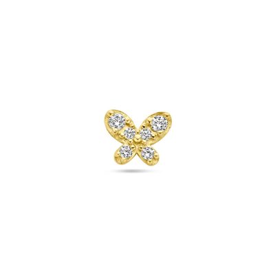 Lev sieraden14 karaat Geelgouden Labret 1.0 x 8 mm met vlinder zirkonia 4,5 mm - Gold - Piercing - labret piercing - neuspiercing staafje - tragus piercing - Monroe piercing- Oorpiercing