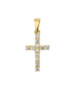 Schitterende 14 Karaat Gouden Hanger Kruis belegd met Zirkonia's