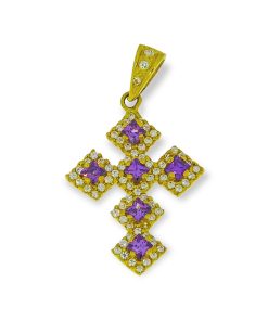 Gouden Kruis Hanger 38 mm 22 mm Amethist Zirkonia 14 karaats