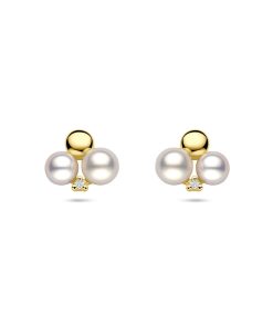 Lev Sieraden oorknoppen parels en diamant 0.02ct (2x 0.01ct) h si 9 mm 14 karaat Geelgouden oorknoppen uitgevoerd met parels en diamant.