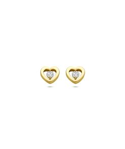 Lev Sieraden oorknoppen hartjes diamant 0.10ct (2x 0.05ct) h si 5,5 mm 14 karaat Geelgouden oorknoppen