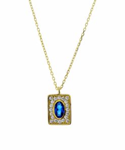 Gouden Ketting Saffier Zirkonia Hanger 14 karaats