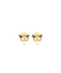 Lev Sieraden oorknoppen bloem zirkonia gediamanteerd 6 mm 14 karaat Geelgouden oorknoppen uitgevoerd in de vorm van een bloem met zirkonia.