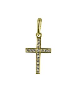 Silventi 132401169 Gouden Hangertje - Kruis - Zirkonia - 12 x 8 mm - 14 Karaat - Bedel - Goud