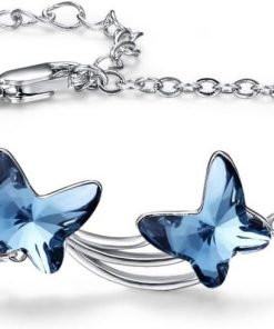 Allecto Plus - Enkelbandje 925 zilver met vlinderdesign in blauw - Voor vrouwen en meisjes