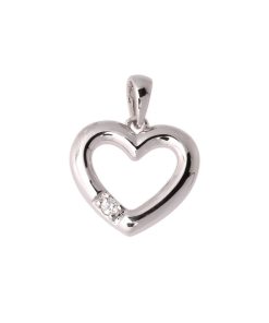 Witgouden hanger - 14karaat – zirkonia - hart - uitverkoop Juwelier Verlinden St. Hubert - van €245,= voor €169,=