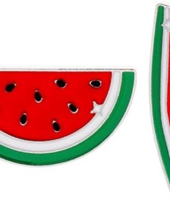 Watermeloen speld - Leuke fruit broches voor meisjes en vrouwen - Set van 2 - Emaille - Accessoires voor sjaals en mutsen - Borstjuwelen - Afmetingen: 3.20 x 1.60 x 1.00 cm - Gemaakt van zink