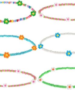 Allecto Plus - 6 handgemaakte parelenkelkettinkjes - Boho strandaccessoires - Blauw - Elastisch - Gepersonaliseerd - Handgemaakt - Parels - Kleurrijk