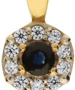 Glow 220.1034.00 Dames Hanger - Sieraad - 14 Karaat Goud - Saffier - 1 cm lang