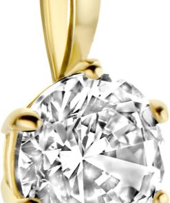 New Bling 9NBG-0202 Gouden Hangertje - Dames - Zirkonia - 6 mm - Solitair - 6 Poot zetting - 14 Karaat - Goud