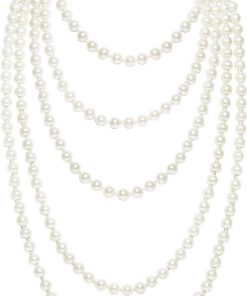 Allecto Plus - Modieuze Lange Halsketting met Imitatieparels in Art Deco Stijl voor Gatsby-Kostuum - Accessoire voor Jaren 20 Feestjurk - Vintage Parelsieraad met Flapper Look