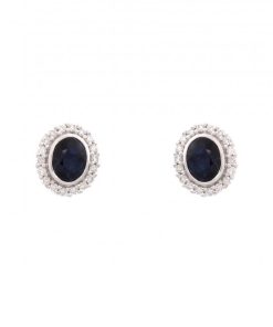 Verlinden Diamond Collections - 14 krt witgouden oorknoppen - met 0.17 crt diamant en blauwe saffier