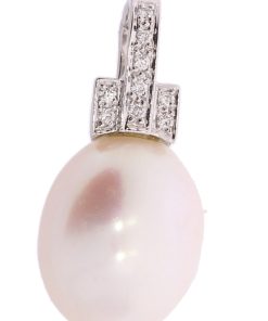 Witgouden hanger - 14 karaat - diamant - barok parel - sale Juwelier Verlinden St. Hubert - van €654,- voor €399,-