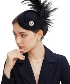 Allecto Plus - Zwarte Fascinator Hoofdband met Veer voor Bruiloft en Cocktail Evenement - Vintage Tea-Party Hoofdtooi