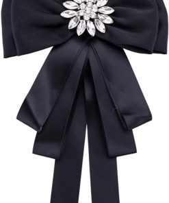 Allecto Plus - Strass Broche Vlinderdas Zwart | Bruiloft Accessoires | Medium Strik Agaat - Vrouwen Meisjes Stropdas Hemd Jurk Decoratie