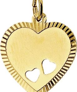 The Jewelry Collection Graveerhartje Mat Gediamanteerd - Goud