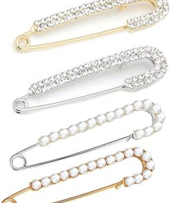 Allecto Plus - Broche set met parels en kristallen - Veiligheidsspelden voor kleding - Shawl en sjaal clips - Decoratieve sieraden naalden - 4 stuks - Dames en meisjes - Kledingaccessoires
