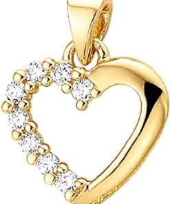 The Jewelry Collection Hanger Hart Zirkonia - Geelgoud (14 Krt.)