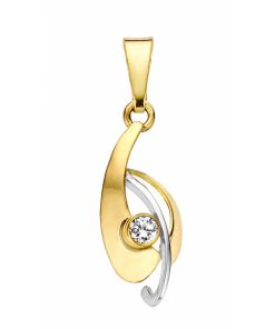Mori Gold 14krt geel-/witgouden hanger met zirkonia, subtiele fantasie hanger met een moderne uitstraling, model 41-HN-368