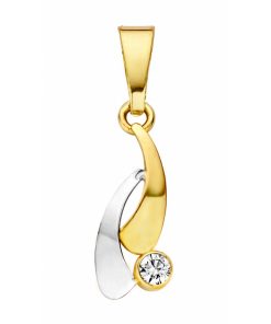 Mori Gold 14krt geel-/witgouden hanger met 0,03crt diamant, subtiele fantasie hanger met een moderne uitstraling, model 41-HN-391-0.03