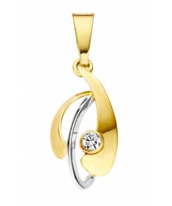 Mori Gold 14krt geel-/witgouden hanger met 0,03crt diamant, subtiele fantasie hanger met een moderne uitstraling, model 41-HN-368-0.03