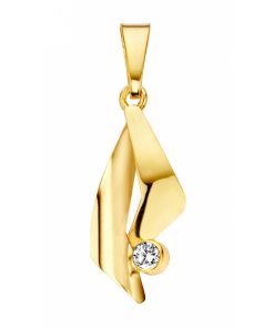 Mori Gold 14krt geelgouden hanger met 0,05crtdiamant, subtiele hanger met een moderne uitstraling, model 40-HM-757-0,05