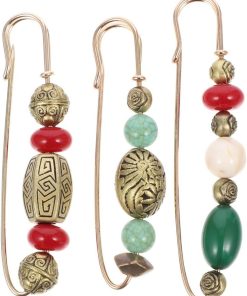 Allecto Plus - Set van 3 vintage kleding clips voor vrouwen - Retro sjaal & trui accessoires met grote broche - 86 x 3 cm