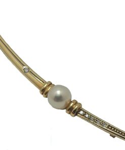Broche/speld - geel goud - 14 krt - diamant - 0.08 crt - parel - Verlinden juwelier