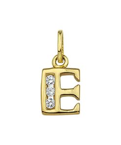 Goud Hanger Letter E Zirkonia 14 karaats