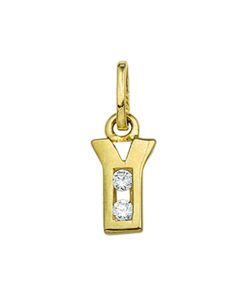 Goud Hanger Letter Y Zirkonia 14 karaats