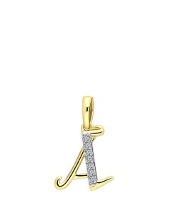 Lucardi Dames alfabet hanger met diamant (0,03ct) - Hanger - Cadeau voor vrouwen - 14 Karaat Goud - Geelgoud