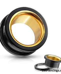 10 mm Screw-fit tunnel zwart met goud binnenwerk - LMPiercings