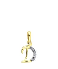 Lucardi Dames alfabet hanger met diamant (0,03ct) - Hanger - Cadeau voor vrouwen - 14 Karaat Goud - Geelgoud