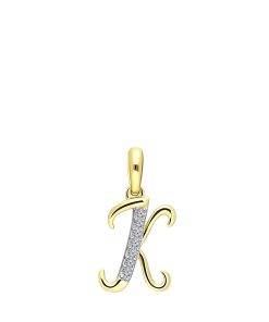 Lucardi Dames alfabet hanger met diamant (0,03ct) - Hanger - Cadeau voor vrouwen - 14 Karaat Goud - Geelgoud