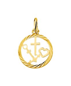 Hanger Geloof, Hoop En Liefde Gediamanteerd 14K Geelgoud