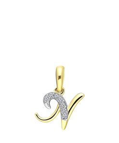 Lucardi Dames alfabet hanger met diamant (0,03ct) - Hanger - Cadeau voor vrouwen - 14 Karaat Goud - Geelgoud