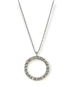 Witgouden Ketting Cirkel Hanger Zirkonia 14 karaats 42 cm