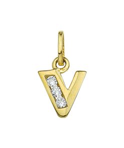 Goud Hanger Letter V Zirkonia 14 karaats